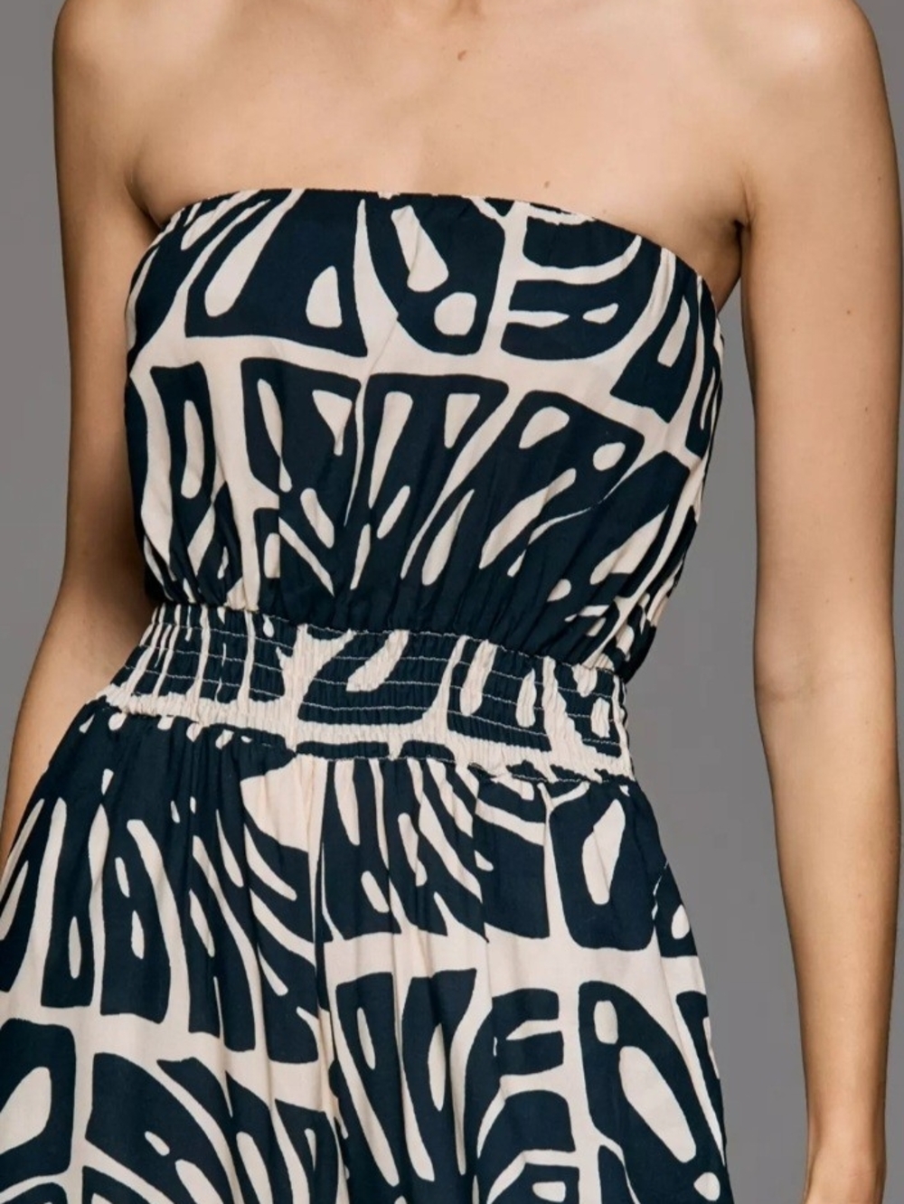 Strapless Navy & Cream Wide-Leg Printed Jumpsuit - Picture 3 of 3